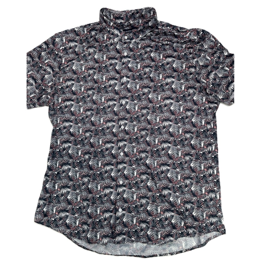 MIZZEN+MAIN Mens XXL Palm Leaf Print Short Sleeve Button Up Shirt Trim Fit